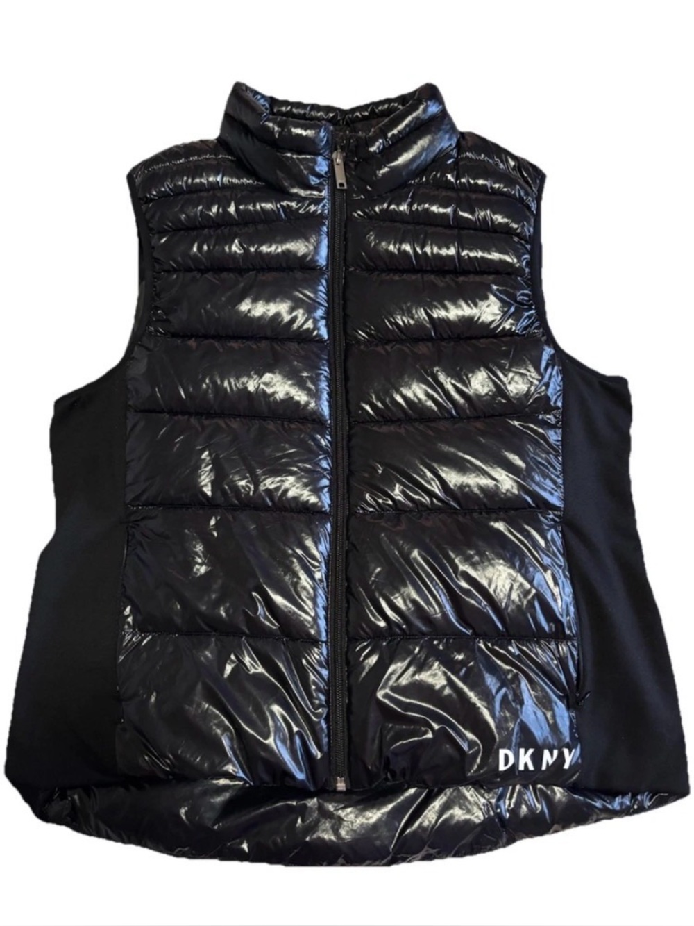 DKNY Black Quilted Shine Puffer Vest Sz L